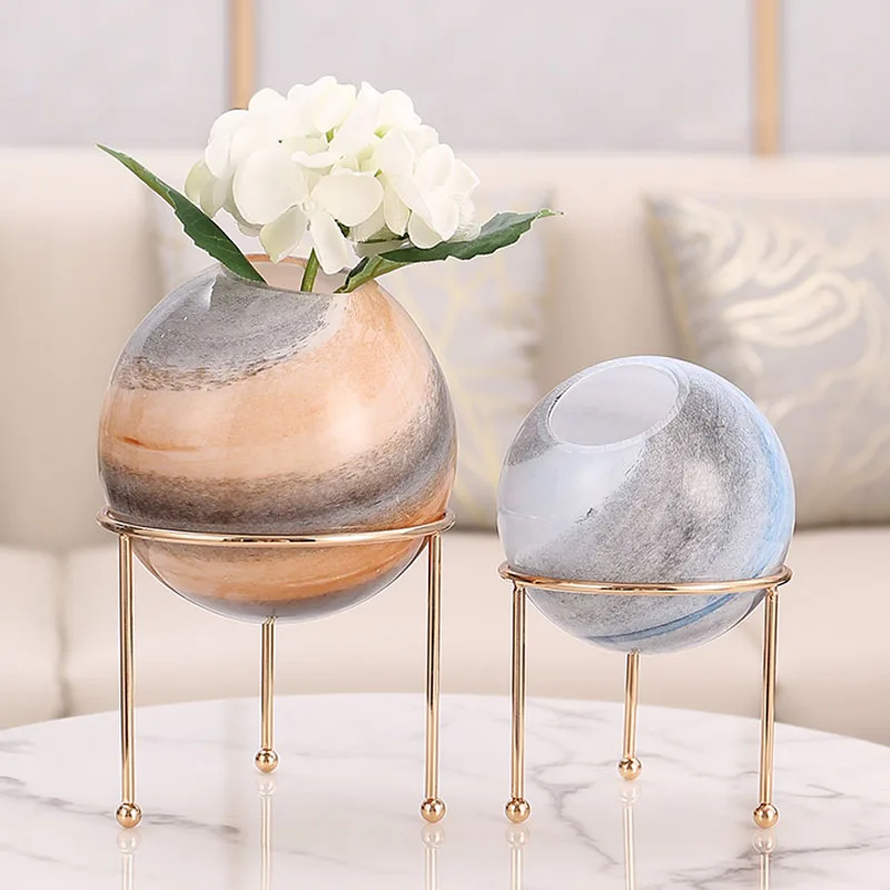 

Скандинавская планета, стеклянная ваза с металлической подставкой, цветок, искусственное украшение для дома, ремесла, украшение для гостин...