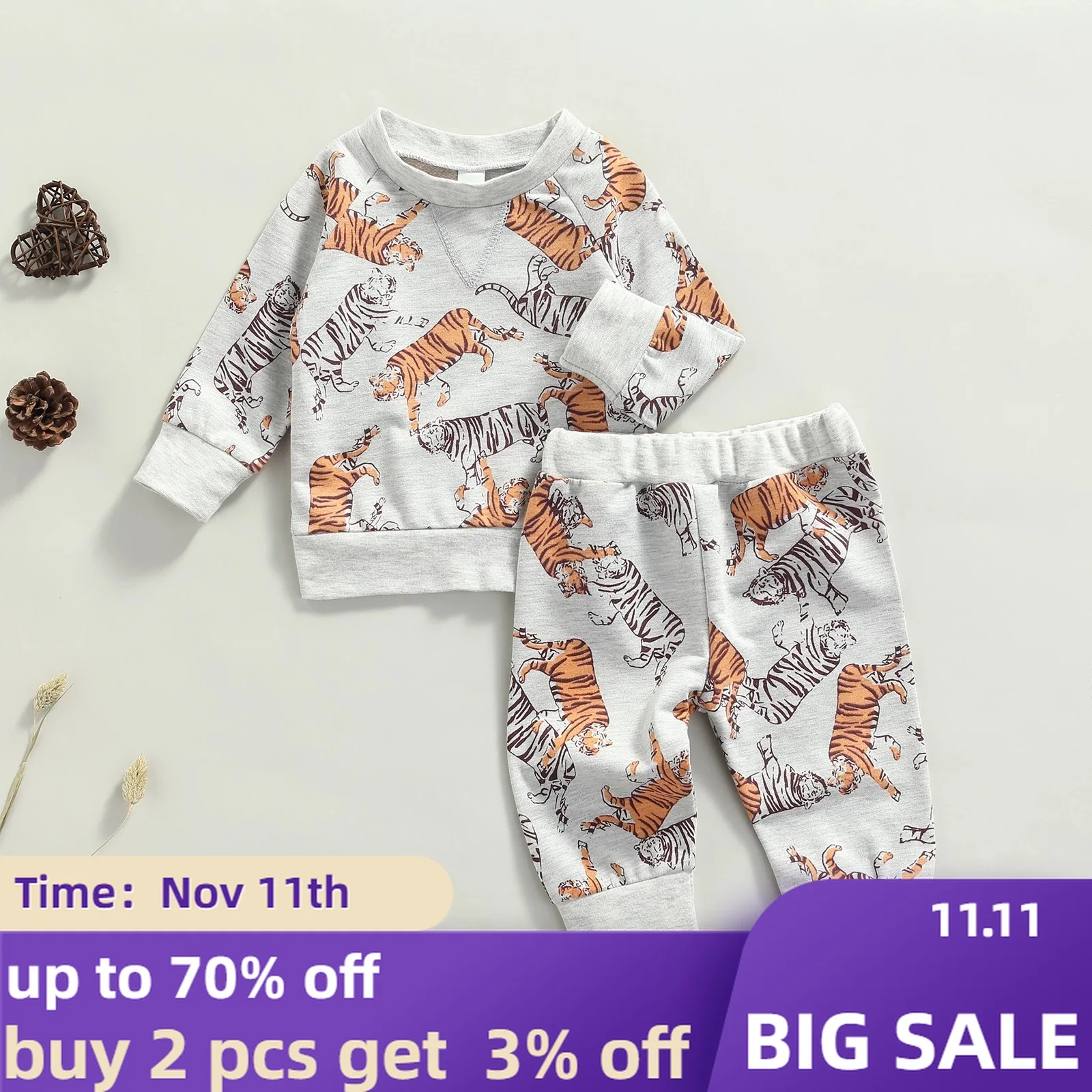 

Детский осенний комплект одежды с принтом Тигра для маленьких мальчиков, осенняя одежда, одежда для младенцев, Пижама для новорожденных