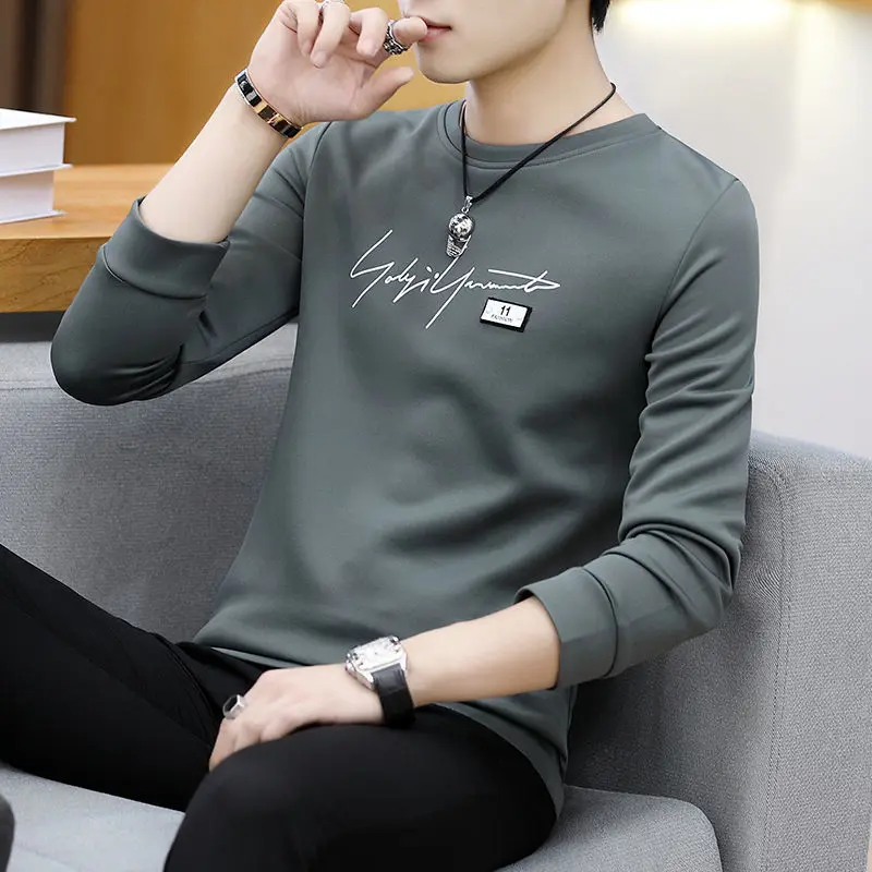

2021 new spring and autumn casual versatile sweater men's round neck long sleeve t-shirt men's Korean slim fitting Pullover