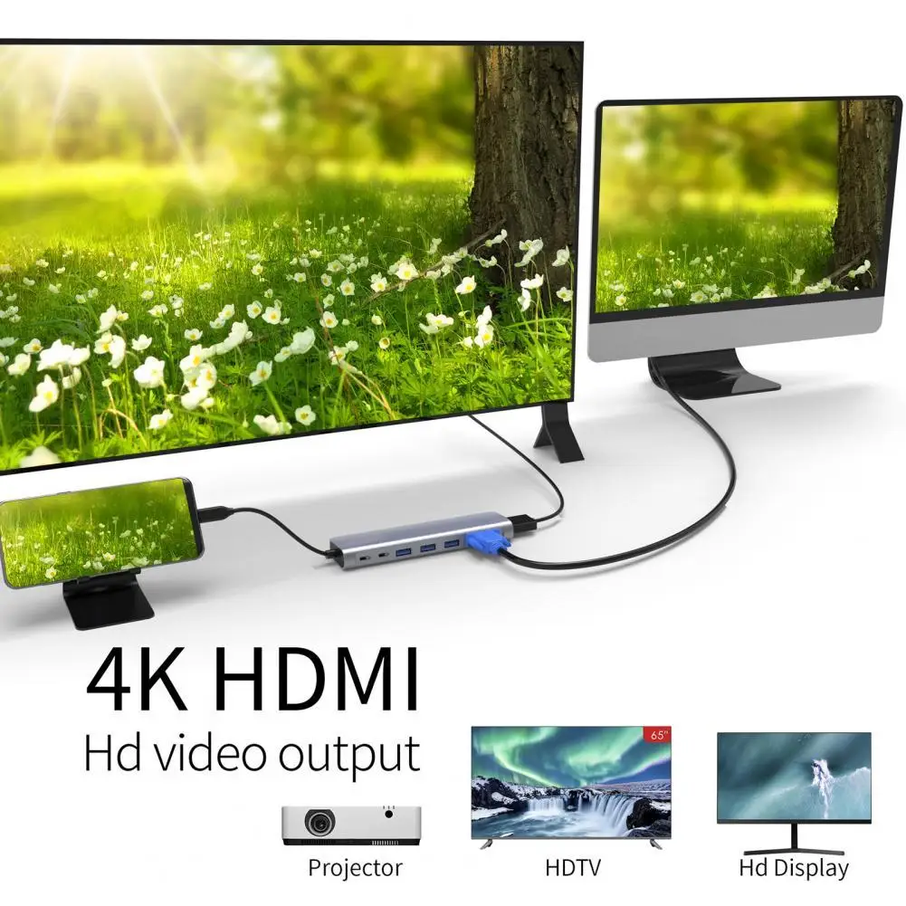 

Док-станция для 9-в-1 USB3.0 4K HDMI совместимых с кард-ридер PD зарядки конвертер Тетрадь расширения док-станция