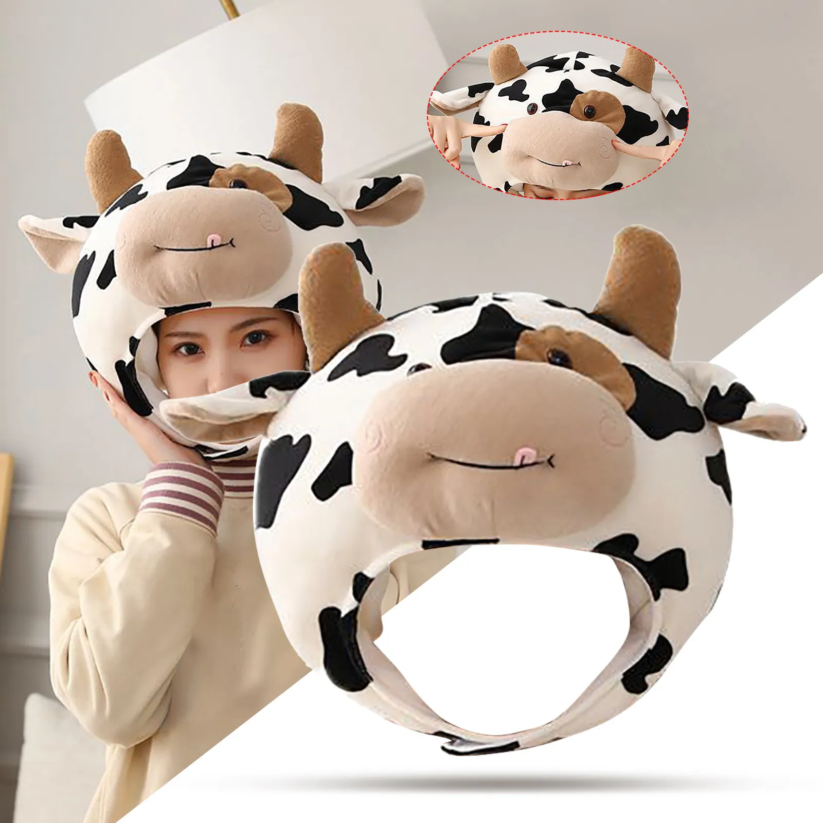 

Animal Cow Print Winter Warm Party Caps Cute Plush Dairy Cow Cute Animal Hat Cartoon Plush Hat Animal Caps Funny Hat Streetwear