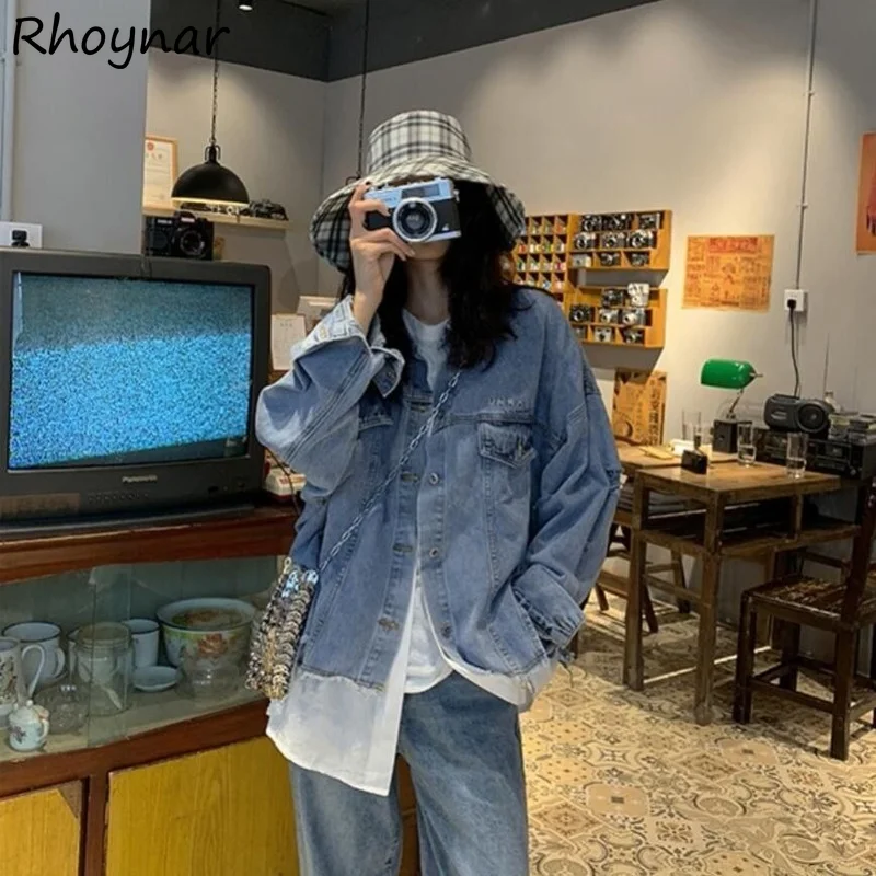 

Jackets Women Fake 2 Pieces All-match Long Sleeve Casual Loose Trendy Ulzzang Streetwear Hipster Pockets Outwear Teens New Hot
