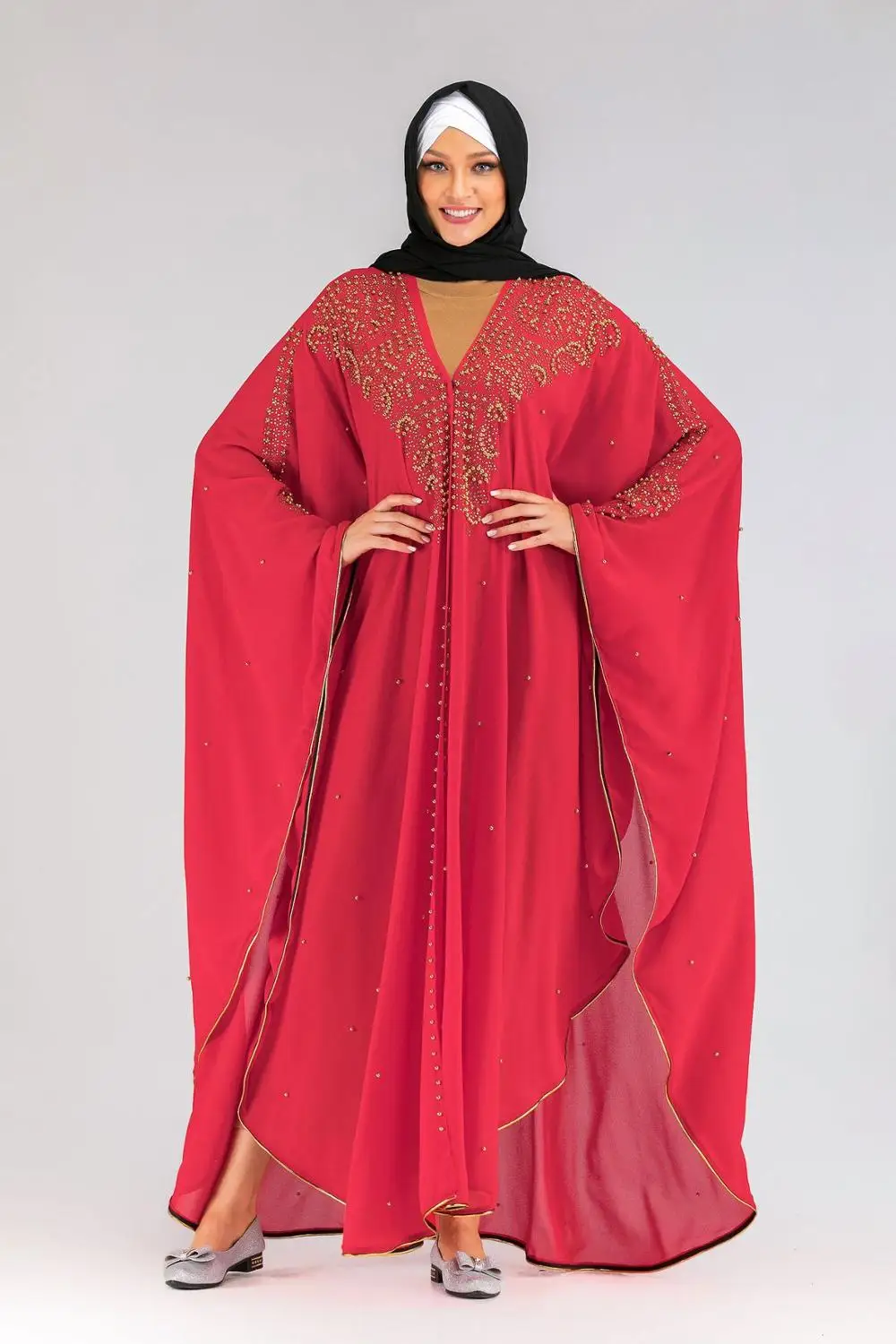 Женский Элегантный Алмаз вышивка свободный исламский халат мусульманский