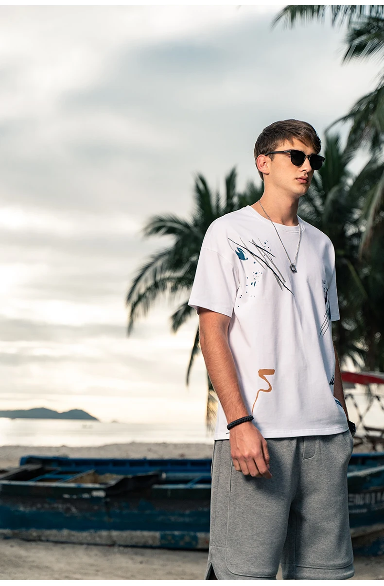 

6245 men summer street creative graffiti printed cotton loose short-sleeved T-shirt