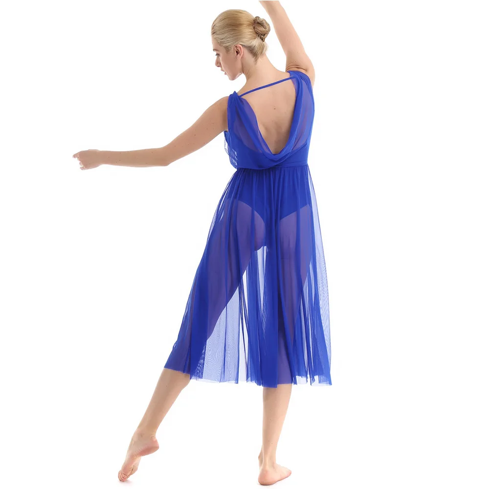 Женское балетное платье для лирических танцев Сетчатое без рукавов с разрезом