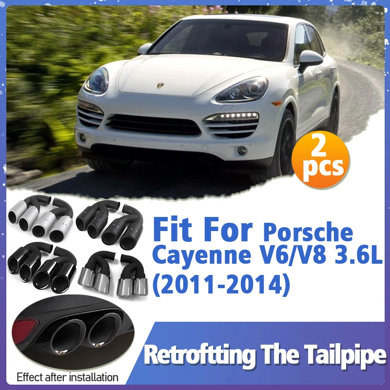

2pcs Stainless Steel Exhaust Pipe Muffler Rear For Porsche Cayenne V6 V8 3.6L 2011-2014 Retroftting The Tailpipe Car Accessories