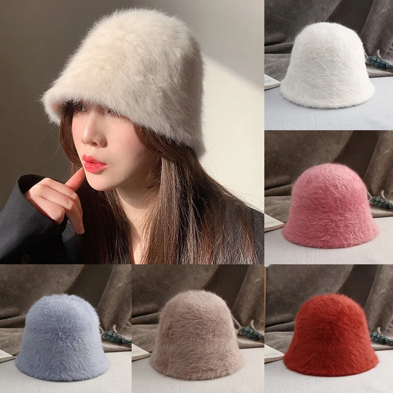 

Women Vintage Bucket Thicken Warm Outdoor Plush Trendy Soft Faux Fur Hats