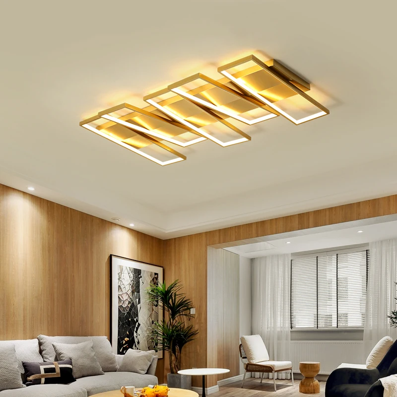 Square Acrylic Aluminum Modern Led Ceiling Lamp for Living Room Office and Bedroom Black and Gold Ceiling Lamp Mounted 110V 220V