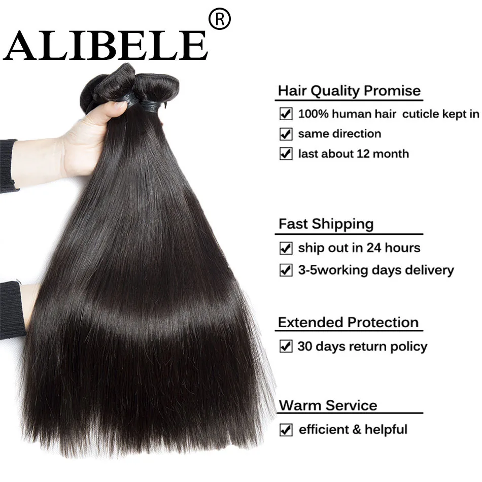 Alibele, перуанские прямые волосы, 3 пряди, с фронтальным закрытием, Remy человеческие волосы, 13x4, предварительно выщипанные, фронтальные волосы с пучком