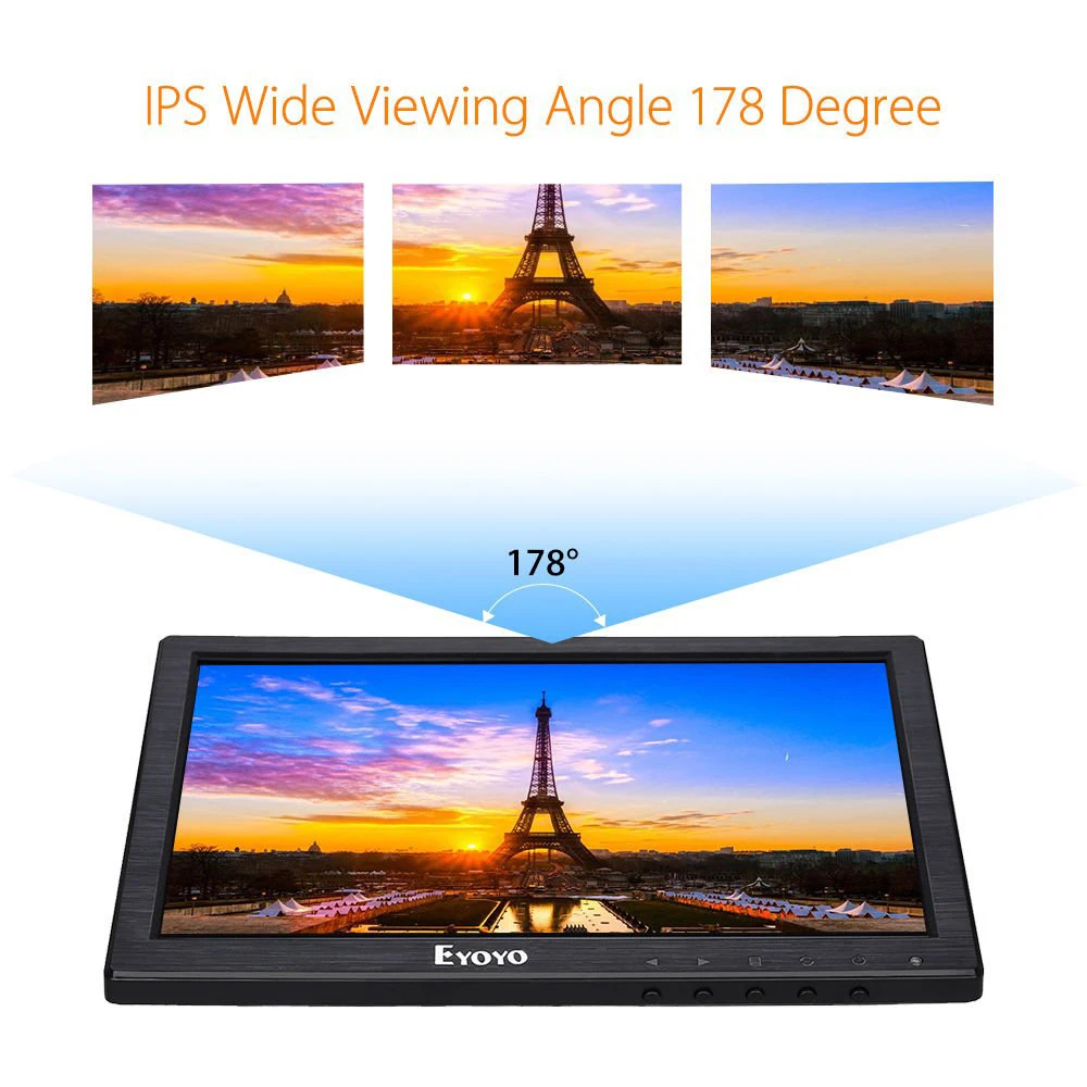 Eyoyo C711 10 дюймов монитор HDMI ips lcd монитор 1280x800 разрешение Поддержка HDMI VGA BNC AV вход для ПК ТВ система видеонаблюдения экран безопасности