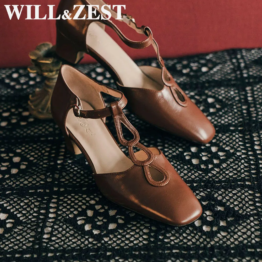 Женские Босоножки на каблуке с Т-образным ремешком Will &amp Zest 2020 Бежевая обувь для