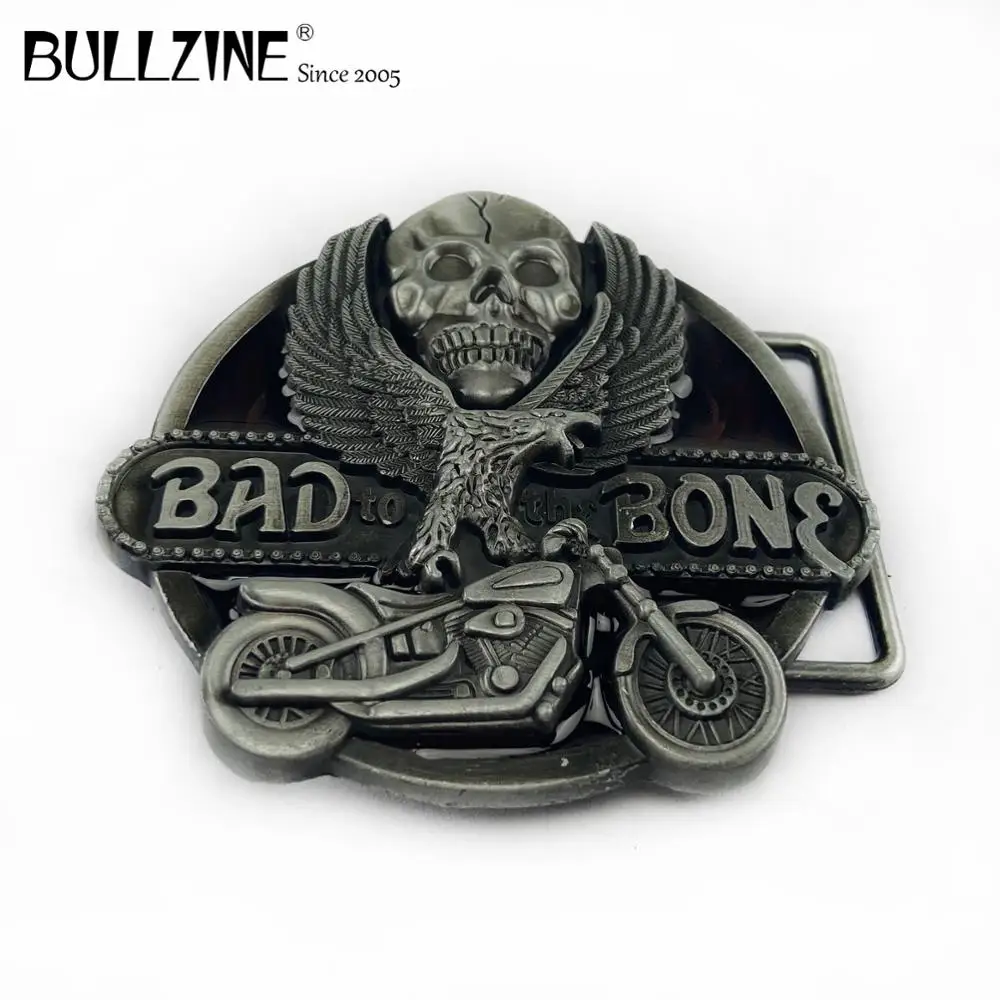 В Bullzine череп bad to The bone пряжки ремня с оловянной отделкой FP-02181 подходит для детей