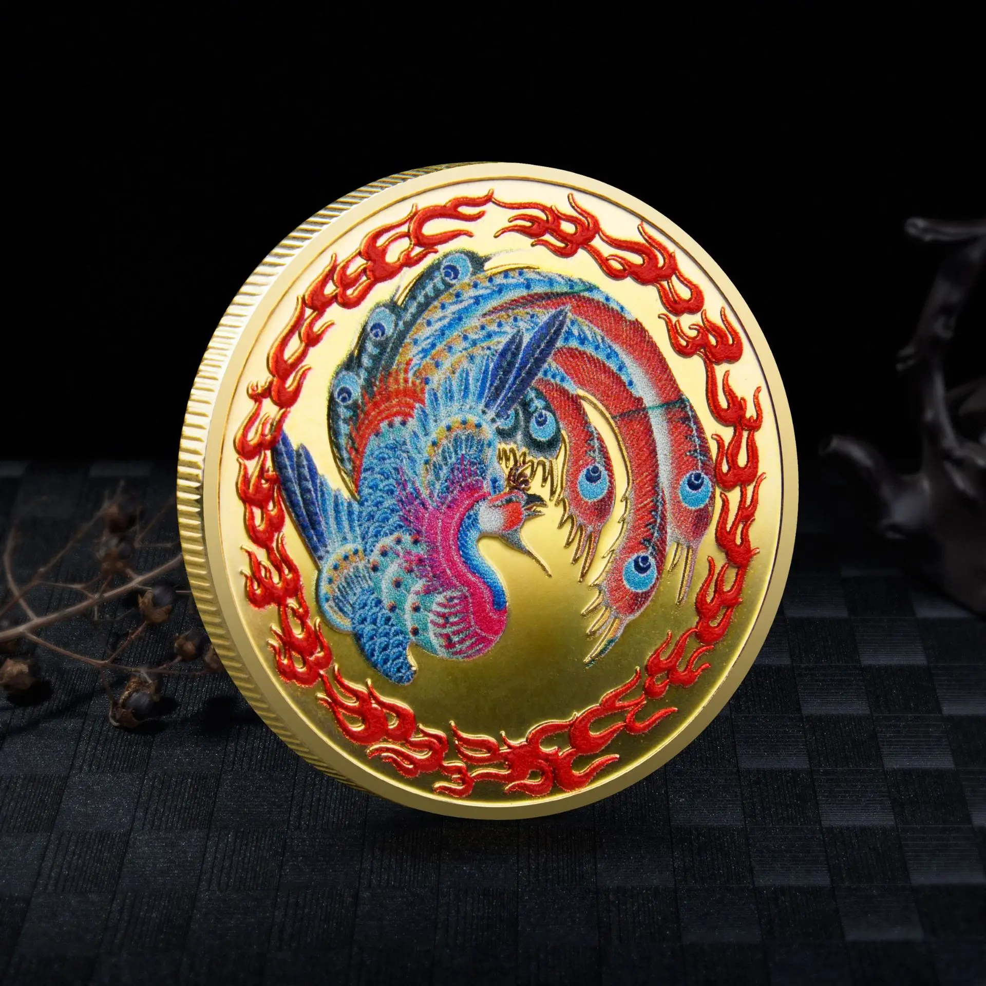 

Traditional Chinese One of The Four Great Beasts Phoenix Rebirth From The Flame Commemorative Coin Metal Crafts Gifts