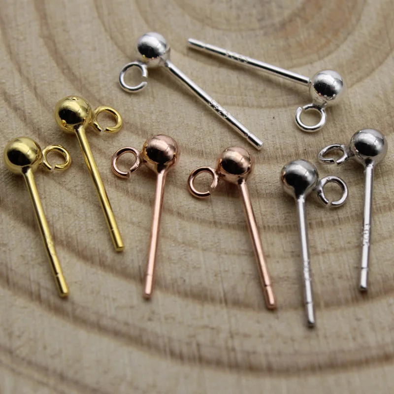 4pcs 3 4 mm Ball Bead Stud Earrings Real 925 Sterling Silver Earring Pin Post with Loop for DIY Jewelry Making Accessories | Украшения и