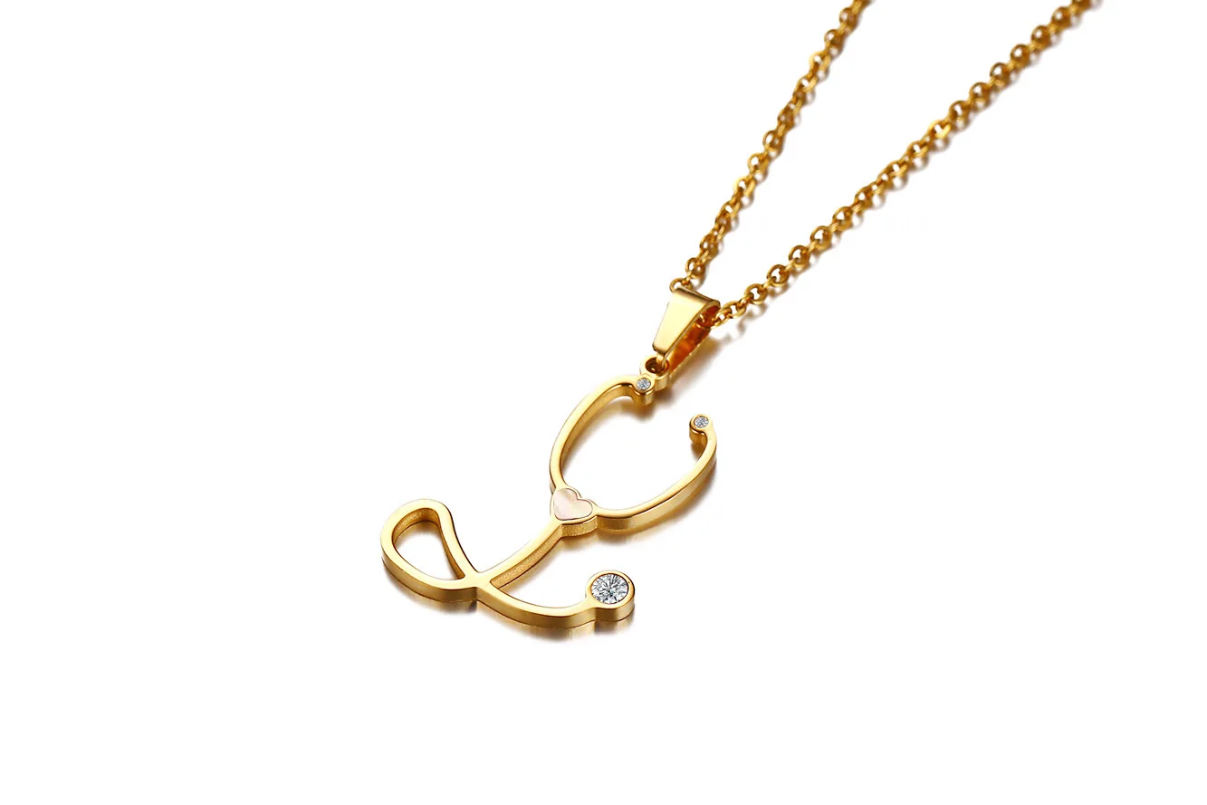 

FXM CAE15 steel necklace hot sell popular single man 32mm Stethoscope shape gold color lover gift women jewelry