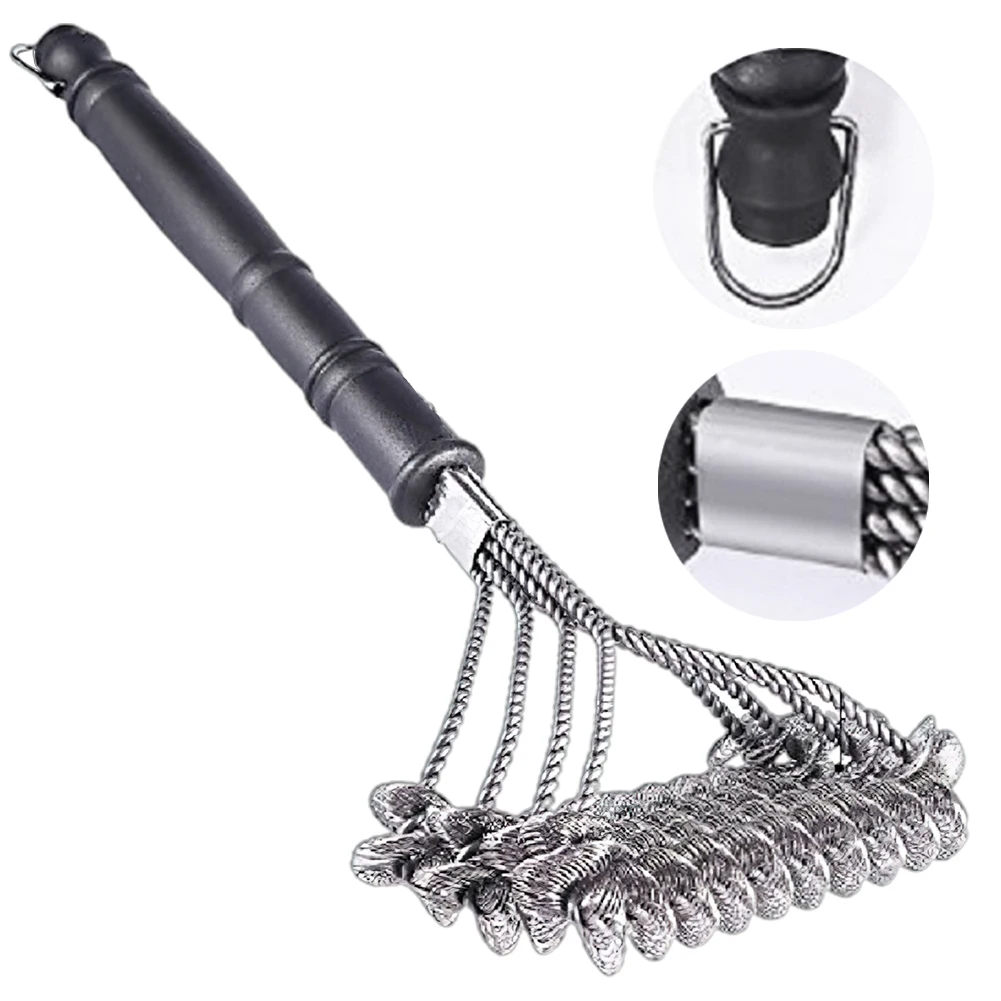 

BBQ Grill Brush Steel Wire Scraper Picnic Cleaning Tool Portable Bristle Free Multifunctional Outdoor Camping Handheld Non Slip