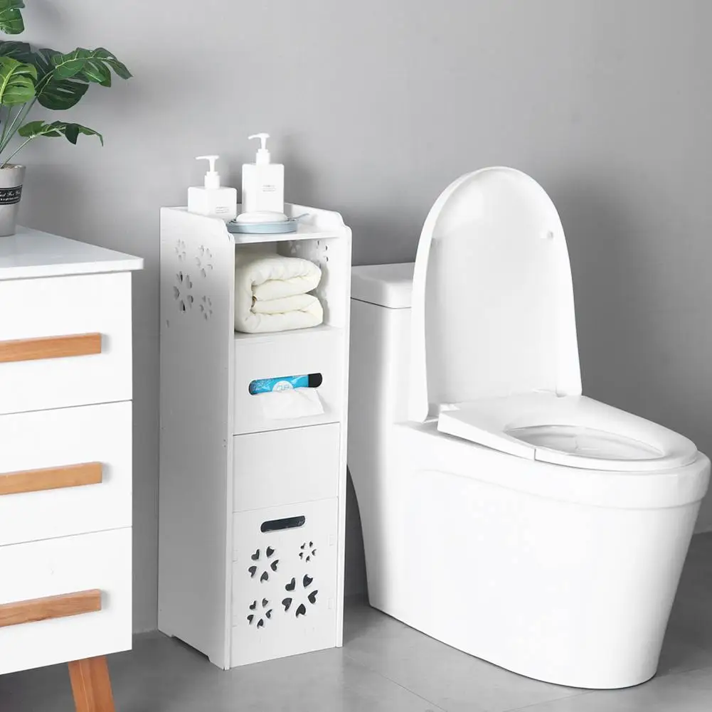 

3 Layers Bathroom Storage Cabinet Toilet Shampoos Holder with Garbage Can Bathroom Kitchen Living Room Storage