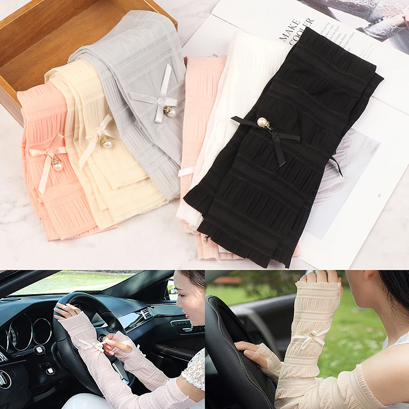

1Pair Women Elegant Arm Sleeves Lovely Bow Cool Sun UV Protection Arm Covers Running Cycling Bicycle Arms Sleeves