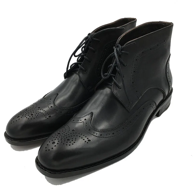 

Sipriks Big Size 37 47 Genuine Leather Black Brogue Boots Retro Mens Ankle Boots High Top Cut Shoes Goodyear Welted Boots Custom