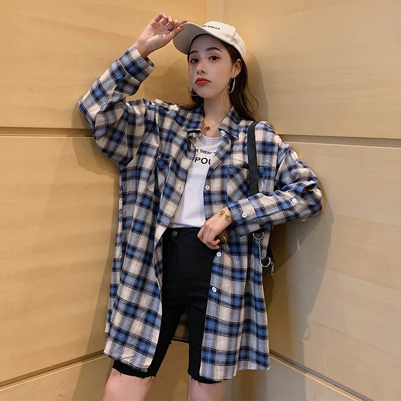 COIGARSAM Повседневная рубашка в клетку женские топы весна длинный рукав шифон