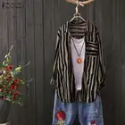 Рубашка ZANZEA Женская в полоску, винтажная Повседневная Блузка на пуговицах с длинным рукавом, с воротником с лацканами, Свободный кардиган, на осень