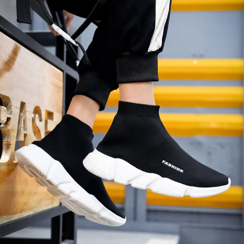 

Fashion Sock Boots High-top Shoes Men Comfortable Men's Sneakers Breathable Flying Woven Flat Women Socks Shoes