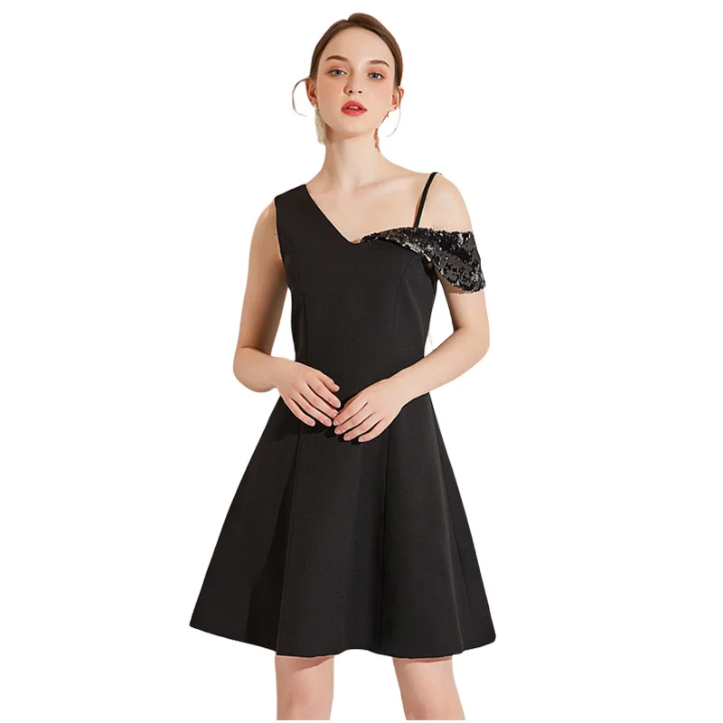 

Prom Evening Party Dresses Women Slim Elegant Sexy One Shoulder Casual Fashion Short Spring Summer Black Garment