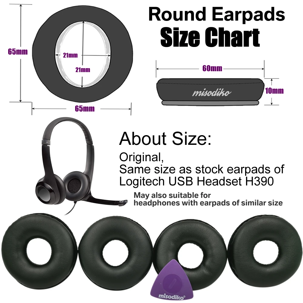 Misodiko амбушюры совместимы с Logitech USB гарнитура H390 (4 шт. черный) | Электроника
