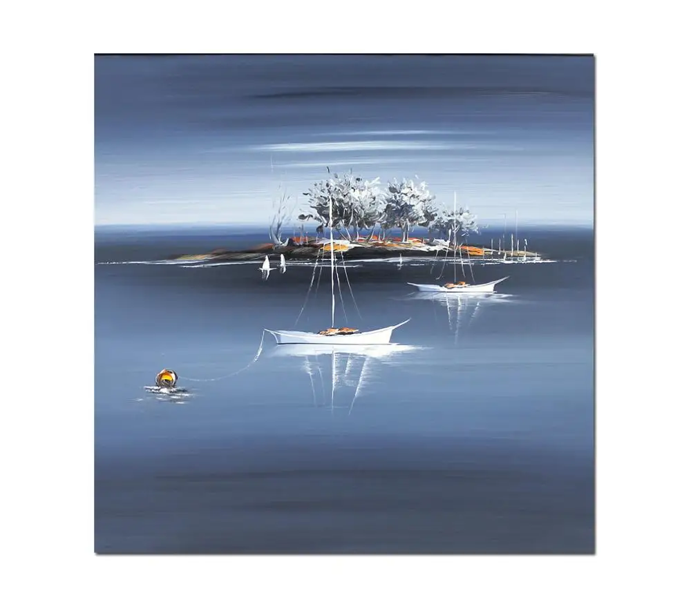 Muzagroo Art Calm harbor Масляные картины расписанные вручную на холсте голубое настенное
