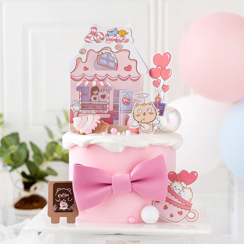 

CakeTopper Baking Cake Decoration Cartoon Cat Dessert Hut Children's Day Birthday Cake Dress Up Dessert Table Decoration