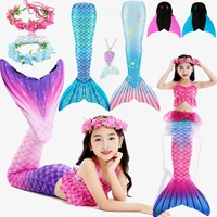 2020 new arrival rainbow colors mermaid tail swimsuit with fin for kids holiday dress costume beauty swimming suit