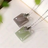 uglyless spring coming sprout bamboo leaves studs earrings women natural jade square pendants necklaces 925 silver jewelry sets