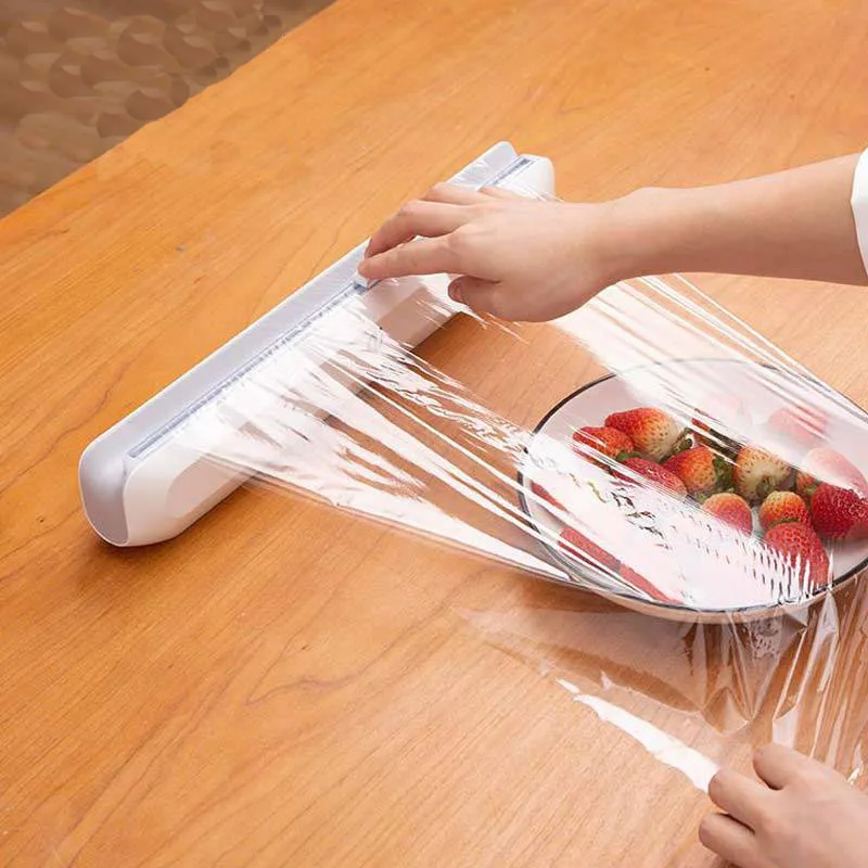 

Food Wrap Dispenser Cutter Kitchen Tool Foil Cling Film Wrap Dispenser Plastic Sharp Cutter Storage Holder