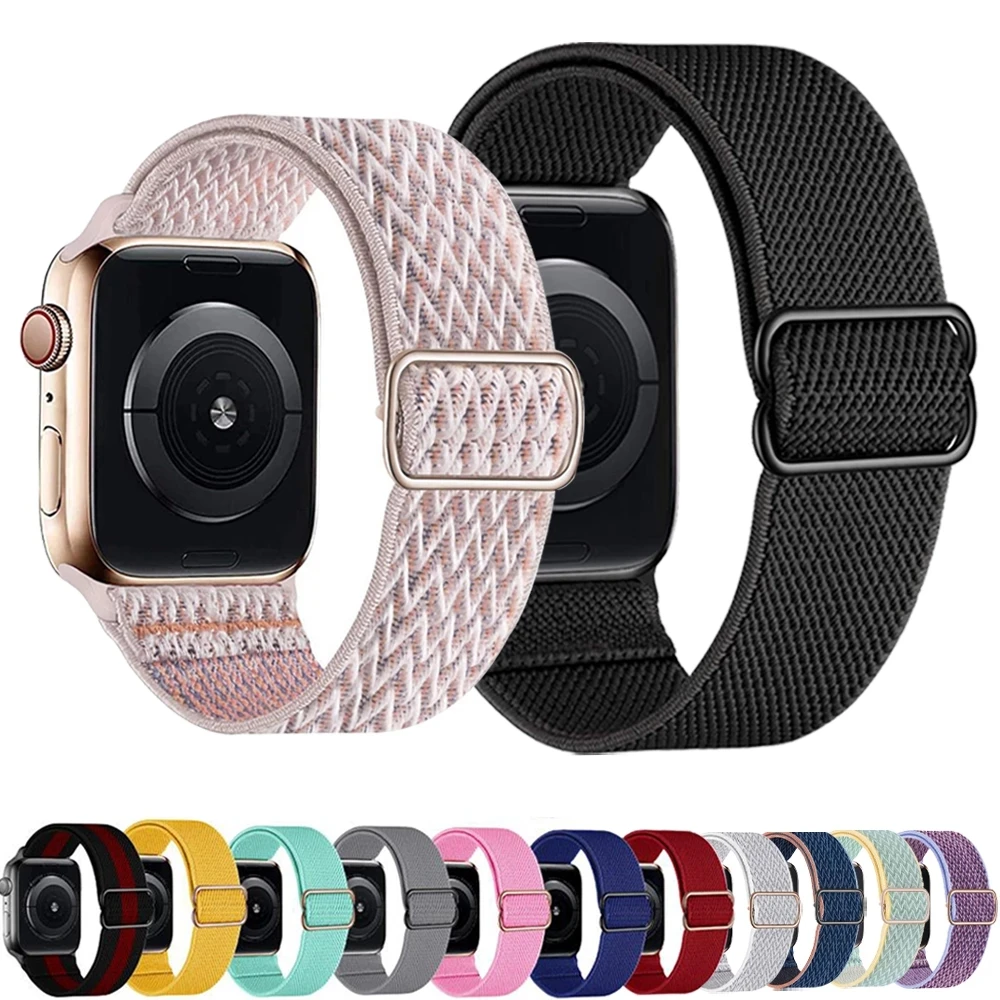 

Nylon Smartwatch Strap for Apple watch band 44mm 40mm 38mm 42mm Adjustable Elastic solo Loop bracelet iWatch series 3 4 5 6 se