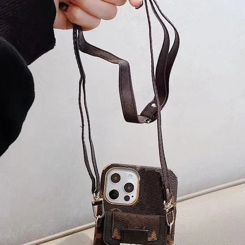 

LL luxury brand leather card case coin purse crossbody protective cover for iPhone 12 11 Pro Max XS 7 8 mobile phone back cover