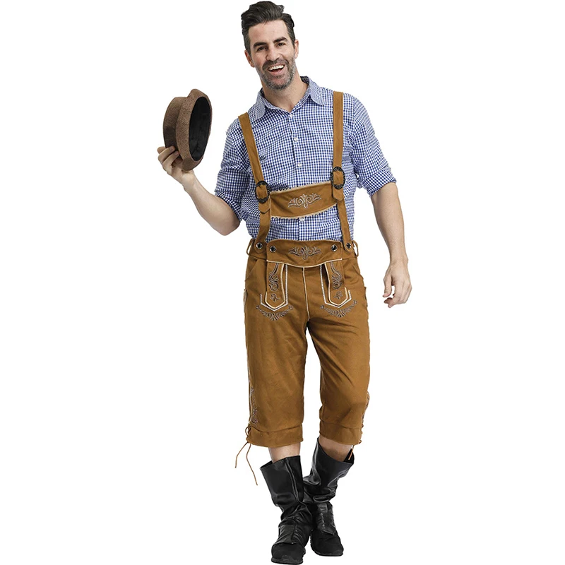 Мужской роскошный модный костюм на Октоберфест немецкая клетчатая рубашка Lederhosen