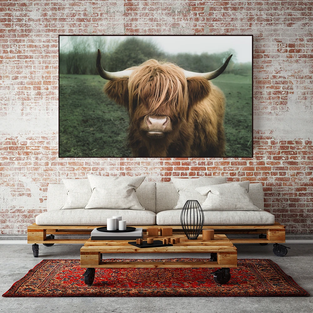 Highland корова настенное искусство абстрактная картина на холсте минимализм