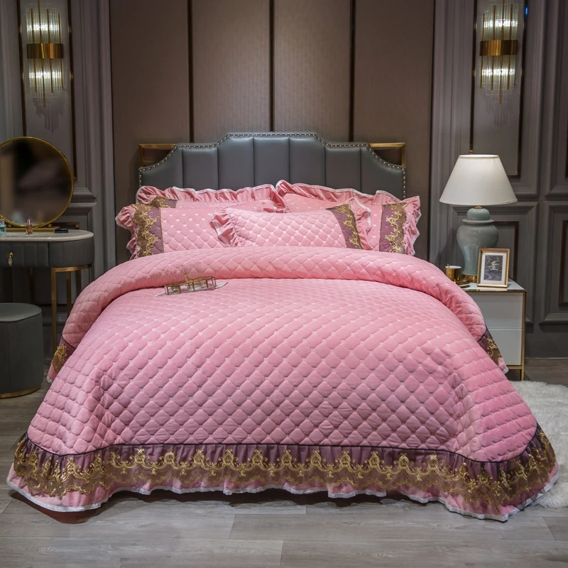Новый роскошный розовый плотный бархатный фланелевый флисовый стеганый Золотой