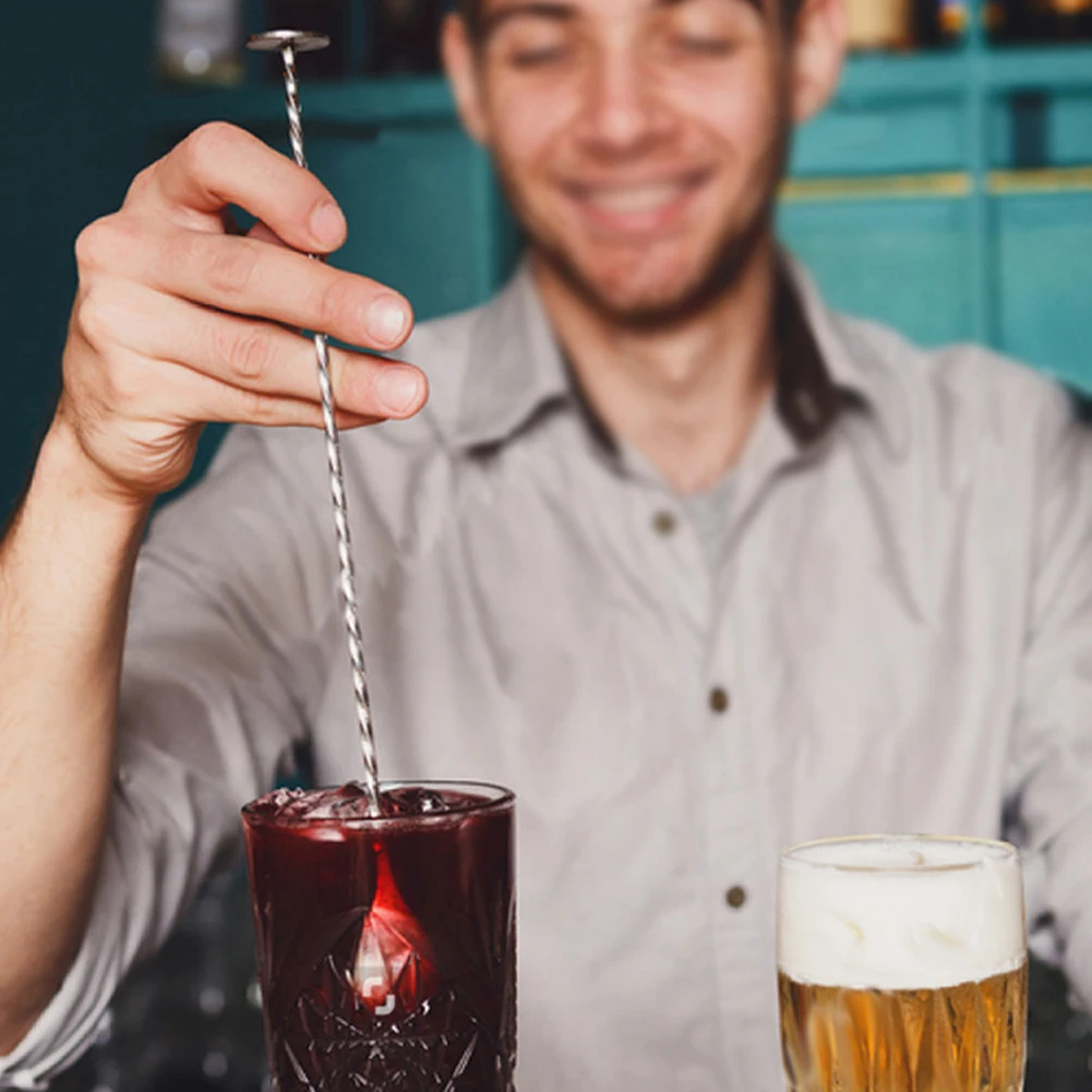 Нержавеющая сталь резьбовой с двойной головкой ложка для смешивания коктейлей