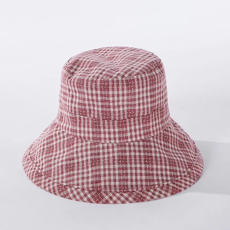 

XdanqinX New Summer Adult Female Trend Brands Caps Bucket Hats Foldable Women's Cap Plaid Bucket Hat Women Sun Visor Beach Hat