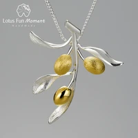 lotus fun moment luxury olive leaves branch fruits pendant real 925 sterling silver necklace for women vintage fine jewelry 2021