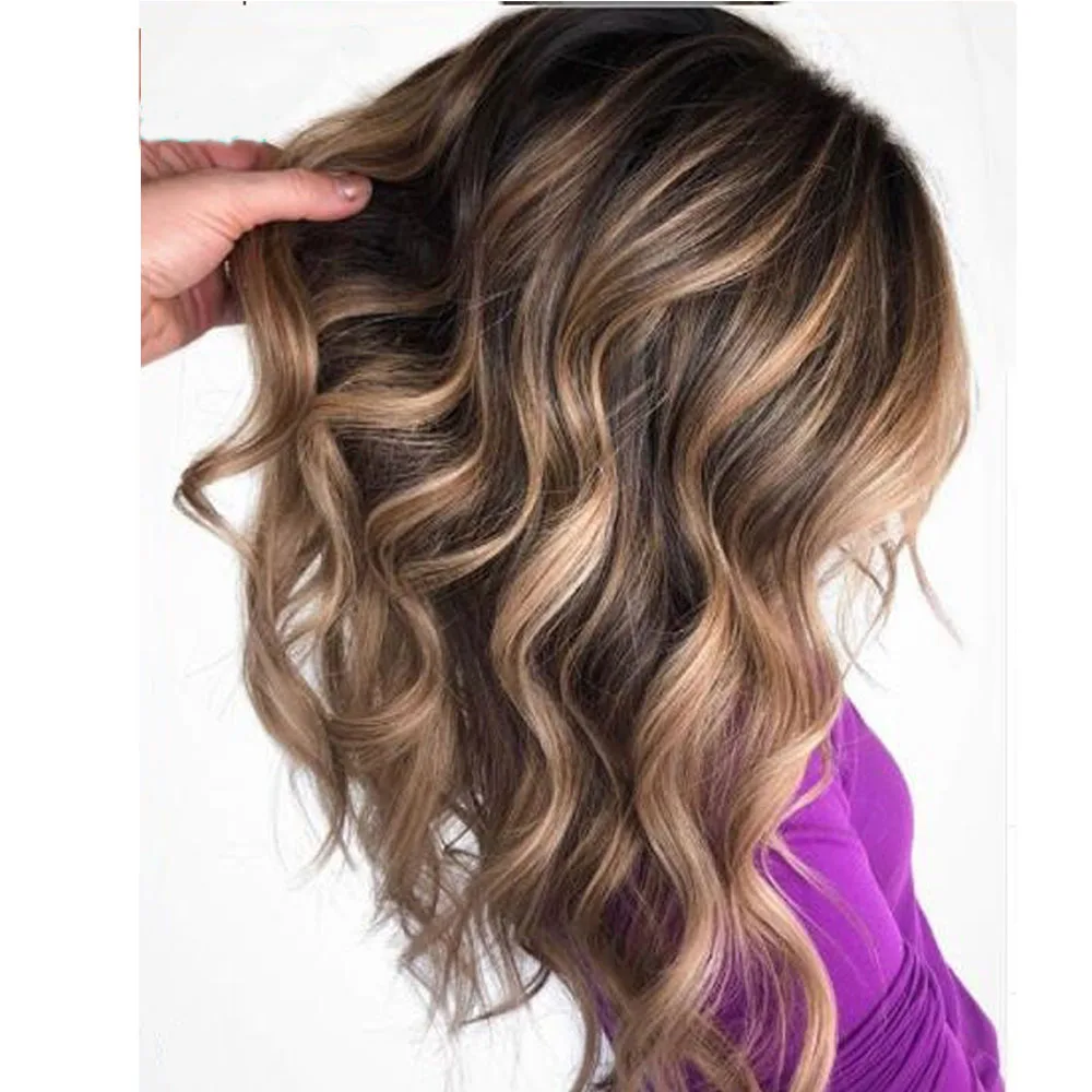 Омбре хайлайтер цвет человеческие волосы кружева передний парик 13x6 средняя