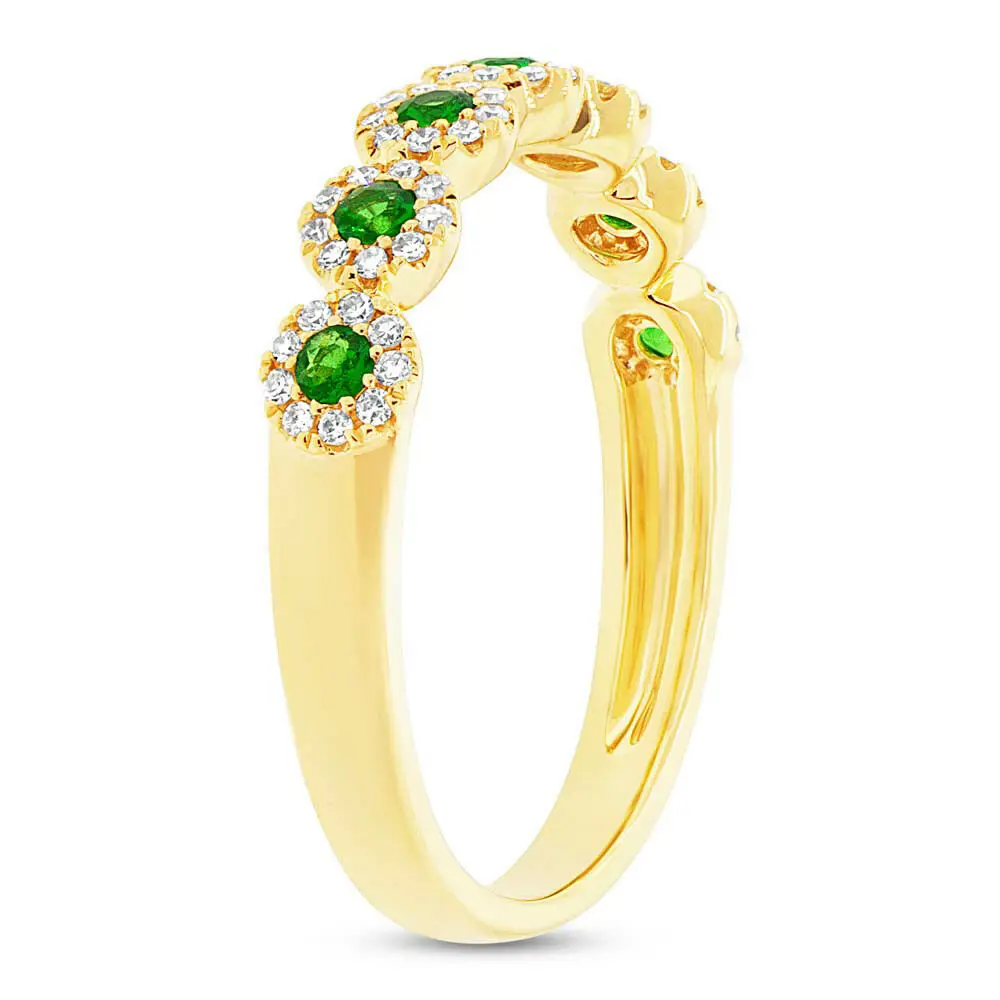 

0.38TCW 10K Yellow Gold Natural Tsavorite Garnet Diamond Halo 7 Stone Ring Band