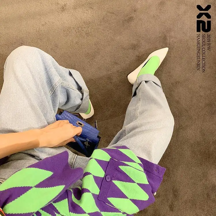 Прямые женские джинсы с потертостями X2 высокой талией и низким вырезом прямые