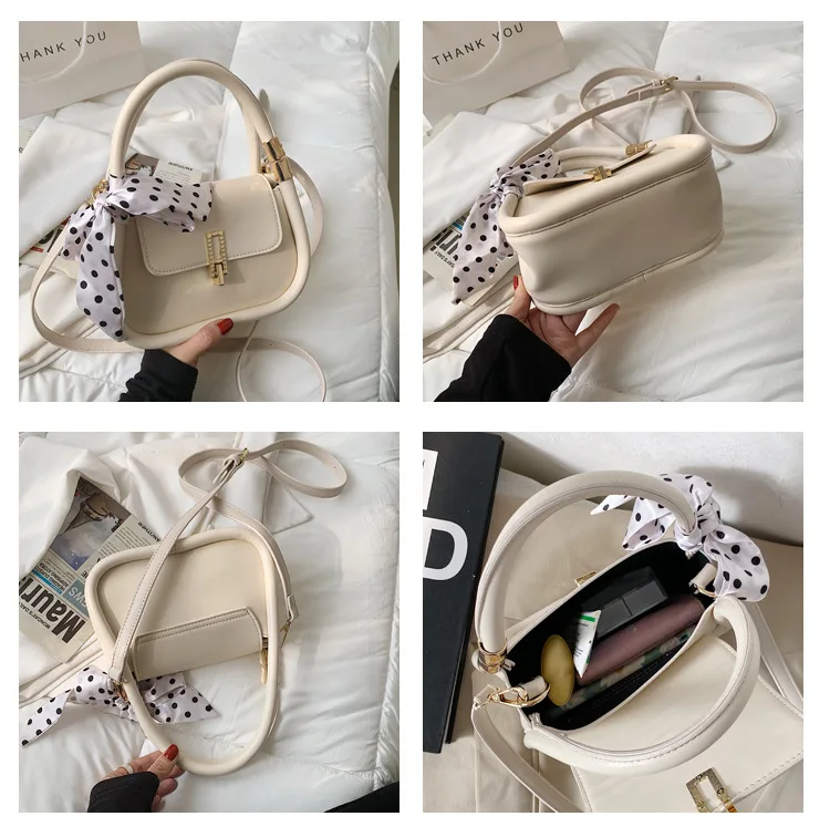 

Texture bag women's 2021 fashionable silk scarf messenger bag portable small square bag