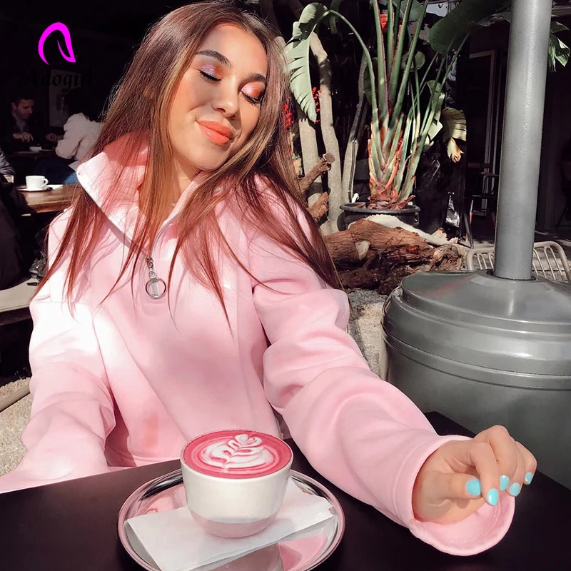 Женский спортивный костюм на молнии Adogirl Розовый Повседневный хлопковый свитер с
