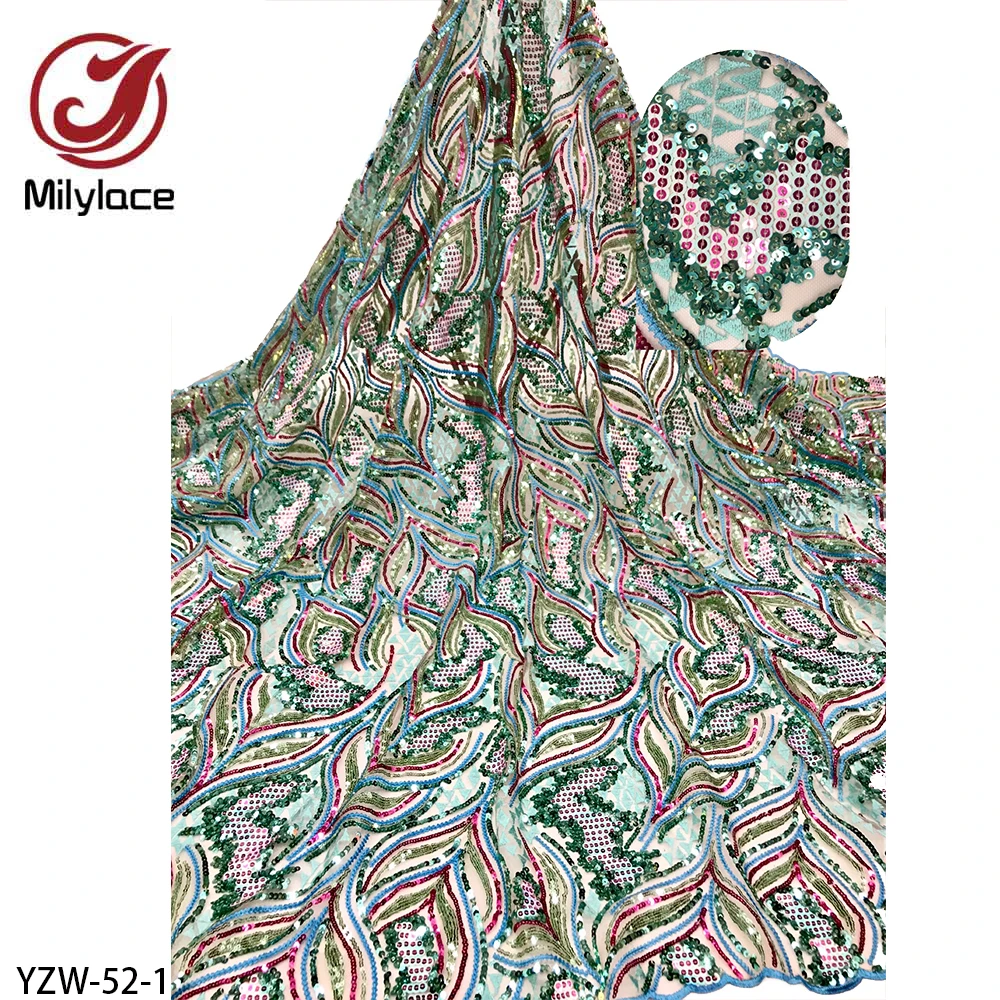 

2021 высококачественное нигерийское кружево ткань с вышивкой и блестками французское Африканское кружево ткань для свадебного платья YZW-52