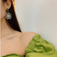 luxury vintage earrings for women female temperament long exquisite hollow diamond flower pendant s925 sterling silver earrings