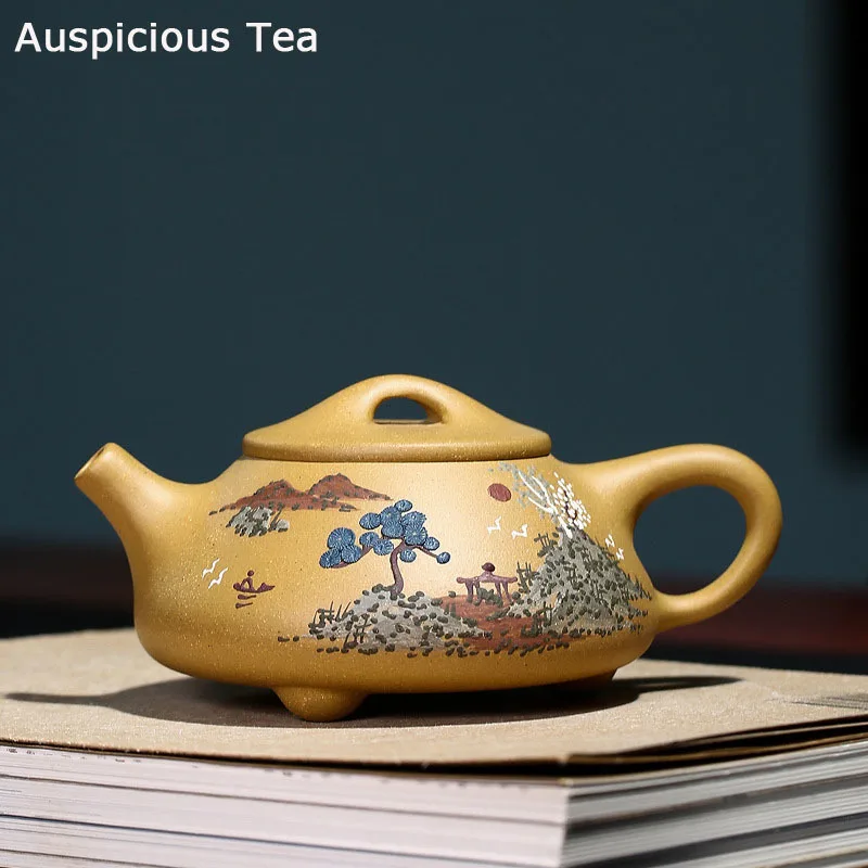 

230ml Hand Painted Yixing Purple Clay Teapots Raw Ore Gold Section Mud Tea Pot Household Stone Scoop Filter Kettle Zisha Teaware