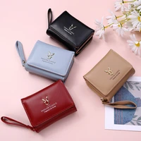 new womens short wallet pu leather money clip hasp mini zipper coin purse student three fold buckle card holder for students